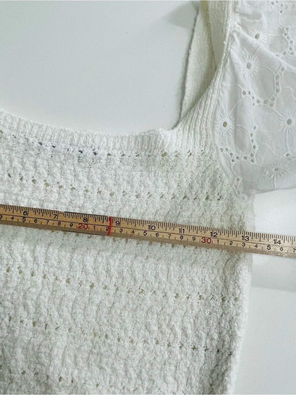 Zara Contrast Knit Crop Top White Eyelet Size Medium